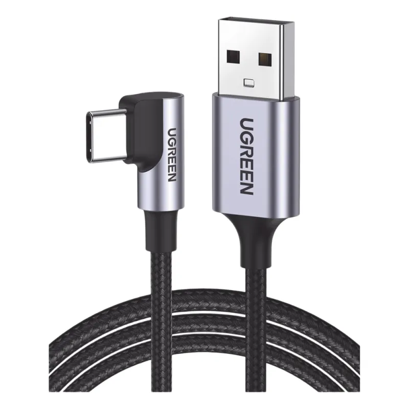 Cable USB-A a USB-C | 1 Metro | Conector con Ángulo Recto de 90° | Carga Rápida de hasta 60W | 480 Mbps | PD3.0 | QC4.0/3.0/2.0 | FPC | AFC | Protección Integrada| Caja de Aluminio | Nylon Trenzado | Color Negro