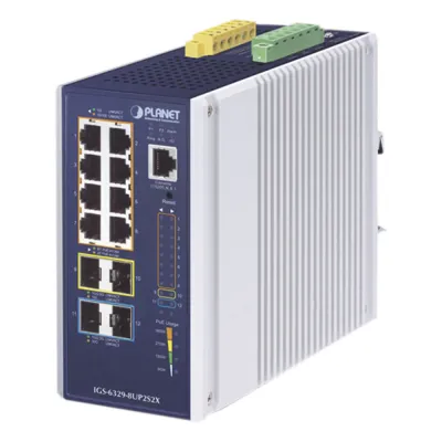 Switch Industrial Administrable Capa 3, Con 8 Puertos PoE Gigabit 802.3bt, 2 Puertos SFP de 1 G / 2.5 G, 2 Puertos SFP 10 G