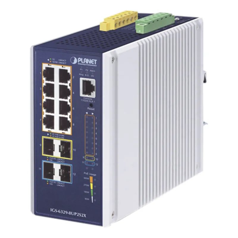 Switch Industrial Administrable Capa 3, Con 8 Puertos PoE Gigabit 802.3bt, 2 Puertos SFP de 1 G / 2.5 G, 2 Puertos SFP 10 G
