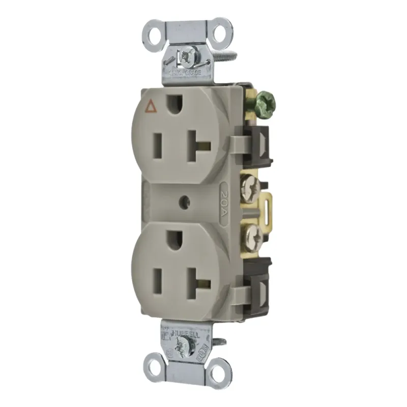Contacto Dúplex Grado Comercial / 20A 125V / Conexión a Tierra Aislada / 2 Polos 3 Hilos / NEMA 5-20R / Color Gris
