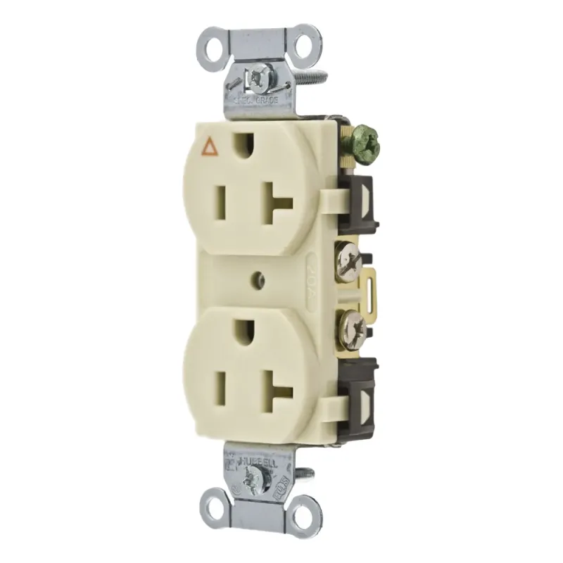 Contacto Dúplex Grado Comercial / 20A 125V / Conexión a Tierra Aislada / 2 Polos 3 Hilos / NEMA 5-20R / Color Marfil