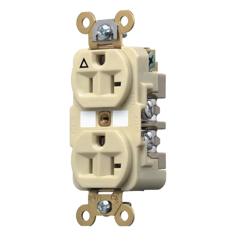 Contacto Dúplex Grado Industrial / 20A 125V / Conexión a Tierra Aislada / 2 Polos 3 Hilos / NEMA 5-20R / Color Marfil