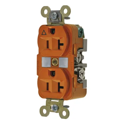 Contacto Dúplex Grado Industrial / 20A 125V / Conexión a Tierra Aislada / 2 Polos 3 Hilos / NEMA 5-20R / Color Naranja