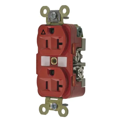 Contacto Dúplex Grado Industrial / 20A 125V / Conexión a Tierra Aislada / 2 Polos 3 Hilos / NEMA 5-20R / Color Rojo