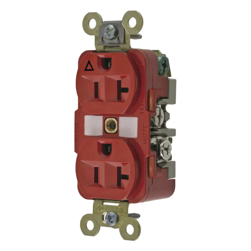 Contacto Dúplex Grado Industrial / 20A 125V / Conexión a Tierra Aislada / 2 Polos 3 Hilos / NEMA 5-20R / Color Rojo