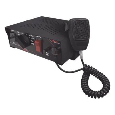 Sirena Vehicular de 100W de Potencia, Con Switch Giratorio de 6 posiciones y Micrófono Integrado de Uso Rudo