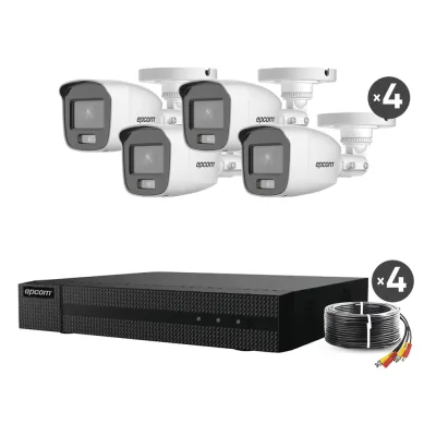 Kit TurboHD 1080p / DVR 4 Canales / 4 Cámaras Bala ColorVu con Microfono Integrado / Fuente de Poder / Accesorios de Instalación