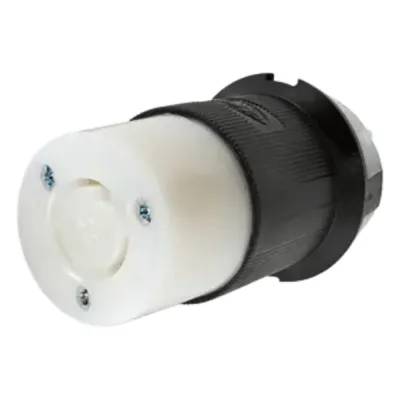 Conector Industrial con Bloqueo de Media Vuelta / 20 A 250 V CA / 2 Polos 3 Hilos / Color Blanco y Negro / Nema L6-20R.