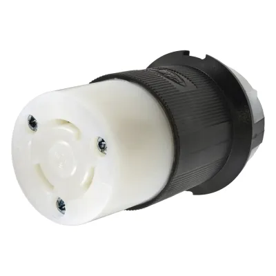 Conector Industrial con Bloqueo de Media Vuelta / 30 A 125 V CA / 2 Polos 3 Hilos / Color Blanco y Negro / Nema L5-30R.