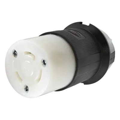 Conector Industrial con Bloqueo de Media Vuelta / 30 A 250 V CA / 2 Polos 3 Hilos / Color Blanco y Negro / Nema L6-30R.
