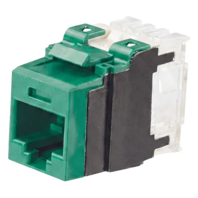 Conector Jack NetKey Estilo 110 (de Impacto), Tipo Keystone, Categoría 6A, de 8 Posiciones y 8 Cables, Color Verde