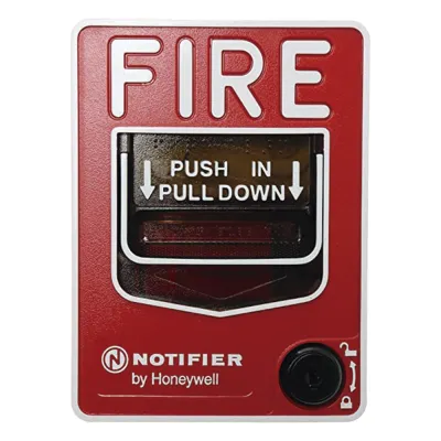 Estación manual de pull inalámbrica direccionable de doble acción con reset por llave, malla SWIFT y protocolo FlashScan, texto en inglés