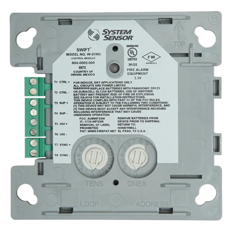 Módulo de Sincronización Inalámbrico / Compatible con Paneles Notifier, Fire-Lite, Silent Knight y Farenhyt / Incluye Baterías