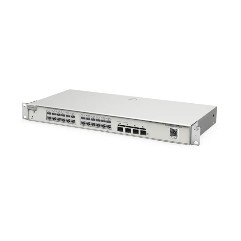 Switch Administrable Capa 2+ Plus, con 24 puertos Gigabit, 4 puertos SFP+ para fibra 10Gb, gestión gratuita desde la nube.