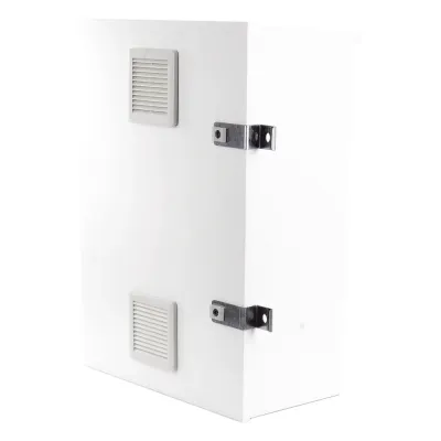 Gabinete para instalación de 2 Baterías PL110D12, Fabricado en Lámina Galvanizada, Accesorios para piso o poste (No incluidos)