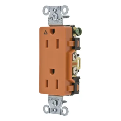 Contacto Dúplex Grado Comercial Decorativo / 15A 125V / Conexión a Tierra Aislada / 2 Polos 3 Hilos / NEMA 5-15R / Color Naranja
