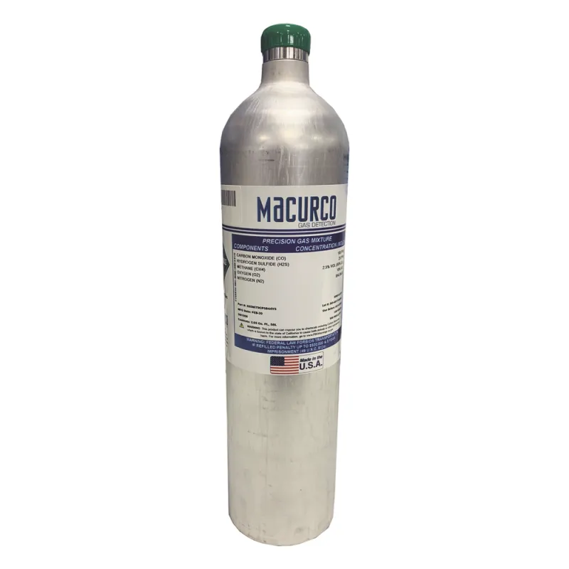 Mezcla cuádruple PM400: 58 L 100 ppm (CO), 25 ppm (H2S), 50% LEL (CH4), 18% Vol. (O2) gases
