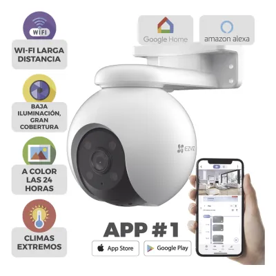 PT WiFi / (3K) 5MP / Visión 360° / Detección humana / Detección de Vehiculo / Audio de Dos Vías / Sirena / Luz Parpadeante / Colores en Oscuridad / Micro SD / Presets / Autoseguimiento / Exterior