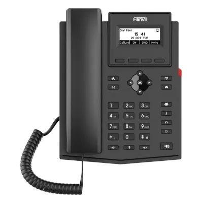 Teléfono IP / 2 Líneas SIP / Pantalla LCD 2.3" 132x64 / Audio HD G.722 y Opus / Conferencia 6 Vías / PoE 802.3af / Puertos Ethernet Duales 10/100 / Soporte EHS