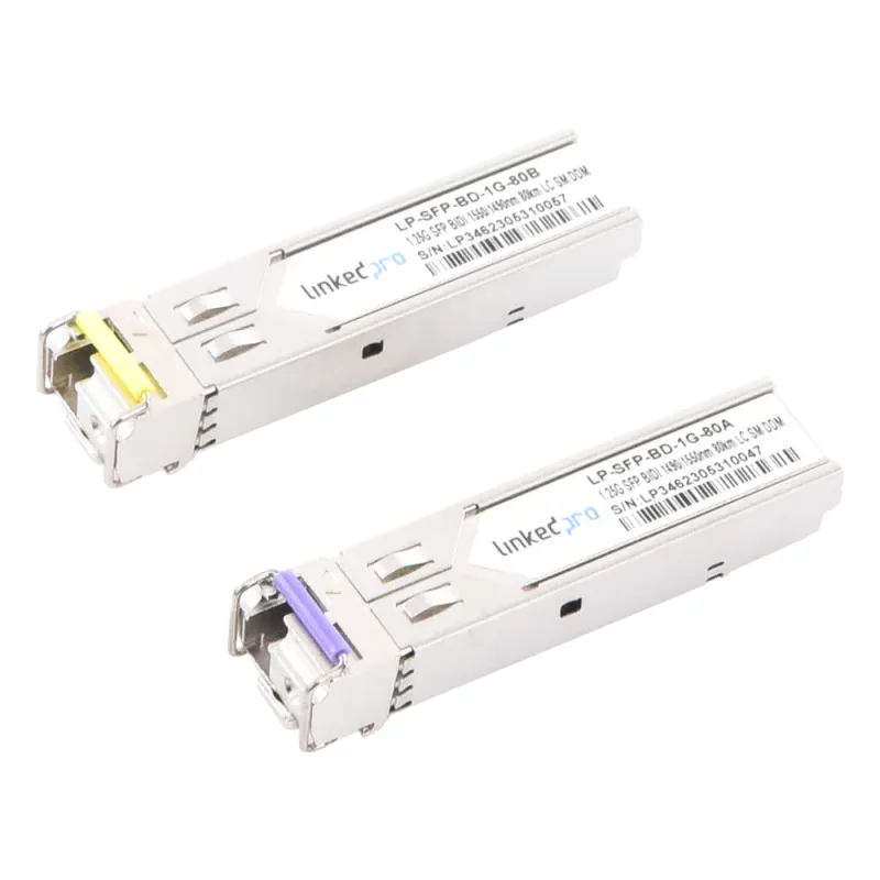 Transceptores Ópticos Bidireccionales SFP (Mini-Gbic) / Monomodo 1490 & 1550 nm / 1.25 Gbps / 1000BASE-BX / Conector LC/UPC Simplex / DDM / Hasta 80 km / 2 Piezas