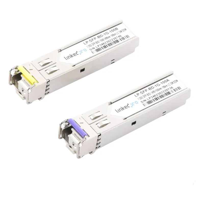 Transceptores Ópticos Bidireccionales SFP (Mini-Gbic) / Monomodo 1490 & 1550 nm / 1.25 Gbps / 1000BASE-BX / Conector LC/UPC Simplex / DDM / Hasta 100 km / 2 Piezas