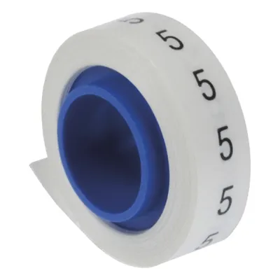 Rollo de Etiquetas Marcadoras, Pre-Impresos con el Número 5, de 2.4 Metros (7.87 Pies), Color Blanco