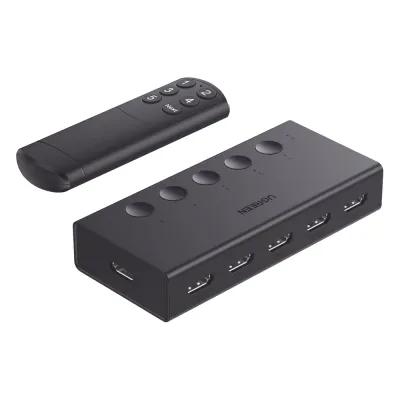 Conmutador HDMI 5X1 | 4K@60Hz | HDMI 2.0, 1.4 | HDCP 2.2, 1.4 | VRR | Dynamic HDR | 3D | CEC | EDID | IR 10 Metros (32.81 Pies) | 18Gbps | Cambio Manual y por Control Remoto | Incluye Cable de Alimentación USB