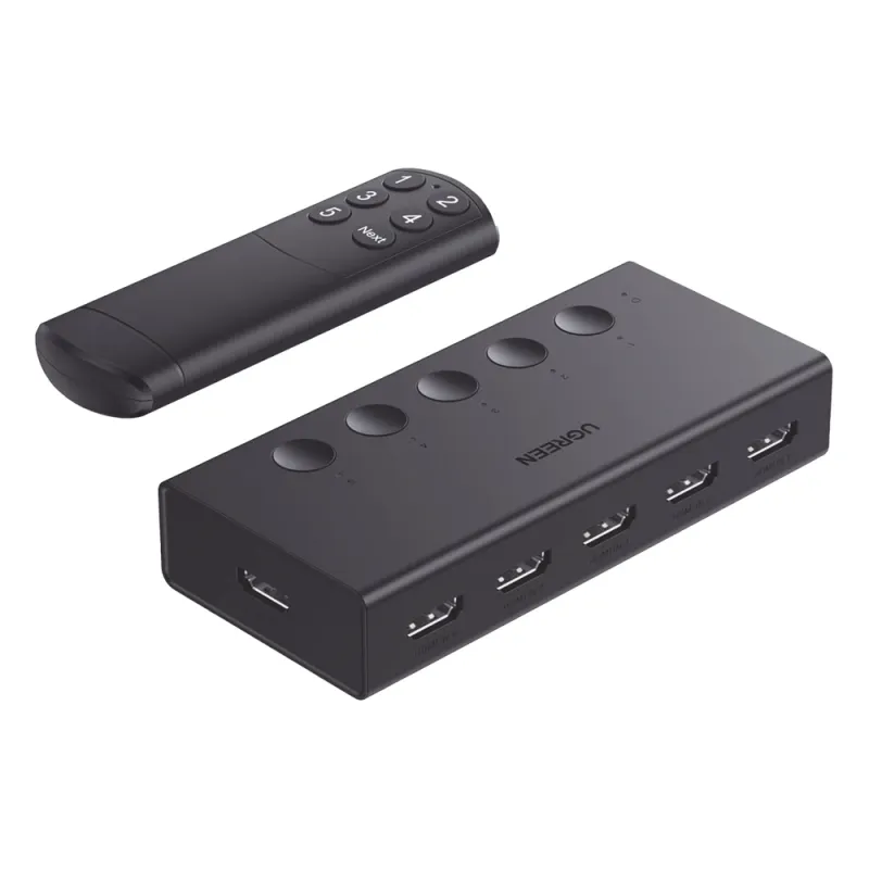 Conmutador HDMI 5X1 | 4K@60Hz | HDMI 2.0, 1.4 | HDCP 2.2, 1.4 | VRR | Dynamic HDR | 3D | CEC | EDID | IR 10 Metros (32.81 Pies) | 18Gbps | Cambio Manual y por Control Remoto | Incluye Cable de Alimentación USB