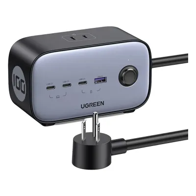 Cargador de Escritorio y Tomacorriente Múltiple | 3 Puertos USB-C | 1 Puertos USB-A | 3 Tomacorriente de CA | Tecnología GaN II | 1 USB 100W PD | Carga Rápida | Diseño Innovador en Forma de Cubo | Interruptor de Apagado.