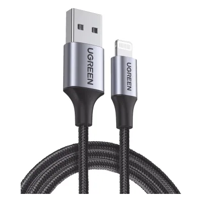 Cable USB-A a Lightning | 1 Metro (3.28 Pies) | Certificado MFi | Carga Rápida 5V/2.4 A | 480 Mbps | Conector C94 | Adecuado para iPhone, iPad y iPod | Protección Integrada | Caja de Aluminio | Nylon Trenzado | Color Negro