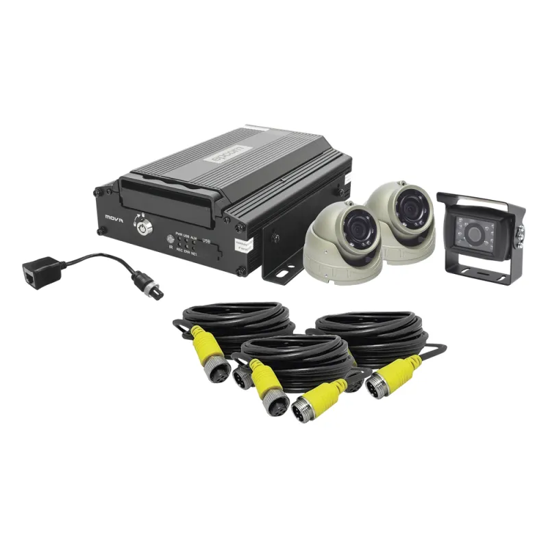 KIT DVR PARA VEHICULO / INCLUYE / CÁMARAS PARA INTERIOR / CÁMARA PARA EXTERIOR, / 2MP AHD / CABLES EXTENSORES / ADAPTADOR LAN.