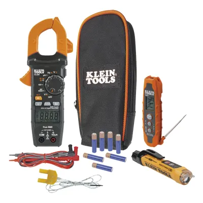 Kit de Prueba Eléctrica HVAC para Aire Acondicionado, Calefacción, Minisplits, etc. Medición de Voltaje CA/CC, Resistencia, Frecuencia, Capacitancia, Diodos, Temperatura, Ciclo, Micro Amperios CC.