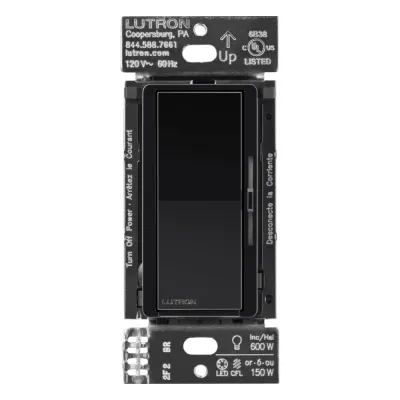 Atenuador de pared inteligente Diva con control deslizante, 120 V sin cable neutro, 150 W LED y CFL o 600 W incandescente y halógeno, sistema Caseta Wireless, color negro