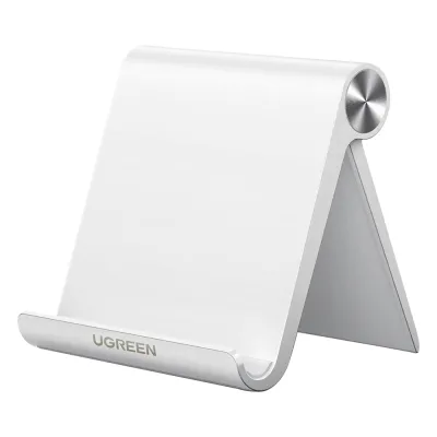 Soporte de Escritorio para Telefono Celular / Ajustable de 0° a 100° / Goma Antiarañazos / Antideslizante / Amplia Compatibilidad con dispositivos de 4'' a 7.9'' / Plegable / ABS / Color Blanco