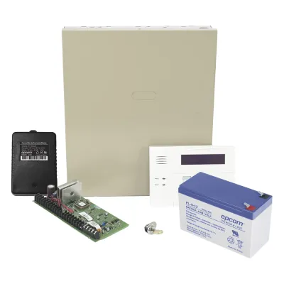 Kit de panel de alarma con teclado alfanumérico, batería de respaldo, transformador y gabinete