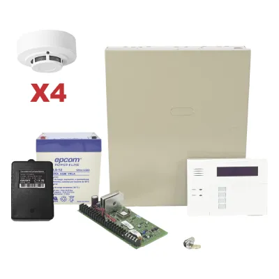 Kit de panel de control antirrobo VISTA-48LA con teclado-receptor inalámbrico 6160RF, gabinete, batería, transformador y 4 detectores de humo