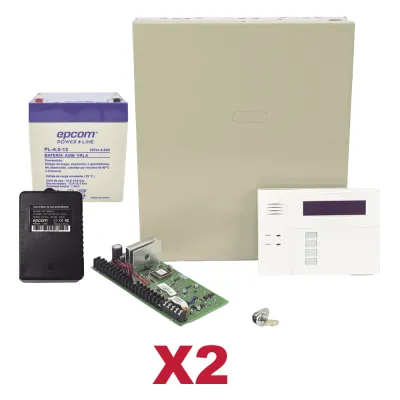 Paquete de 2 paneles de control antirrobo VISTA-48 con teclado-receptor inalámbrico 6160RF, batería y transformador