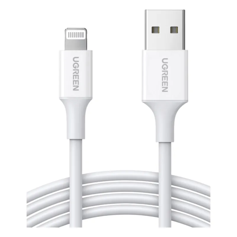 Cable USB-A a Lightning | 1 Metro | Certificado MFi | Carga Rápida 5V/2.4 A| 480 Mbps | PD | Conector C89 | Adecuado para iPhone, iPad y iPod | Protección Integrada | Caja de ABS | Cubierta de TPE | Color Blanco.