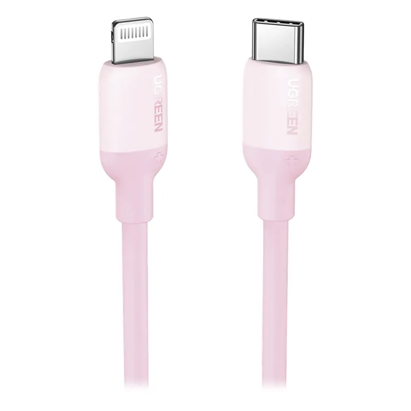 Cable USB-C a Lightning / Certificado MFi / 1 Metro / Adecuado para iPhone, iPad, iPod / Carga Rápida PD 20W / Sincronización de Datos de hasta 480 Mbps / Goma de Silicona y TPE. / Suave al Tacto / Color Pink