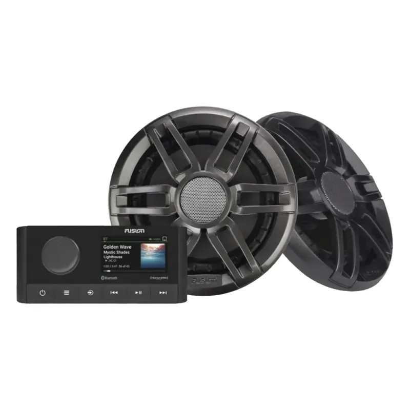 Sistema de estero marino MS-RA210 con dos bocinas de diseño deportivo XS incluidas.