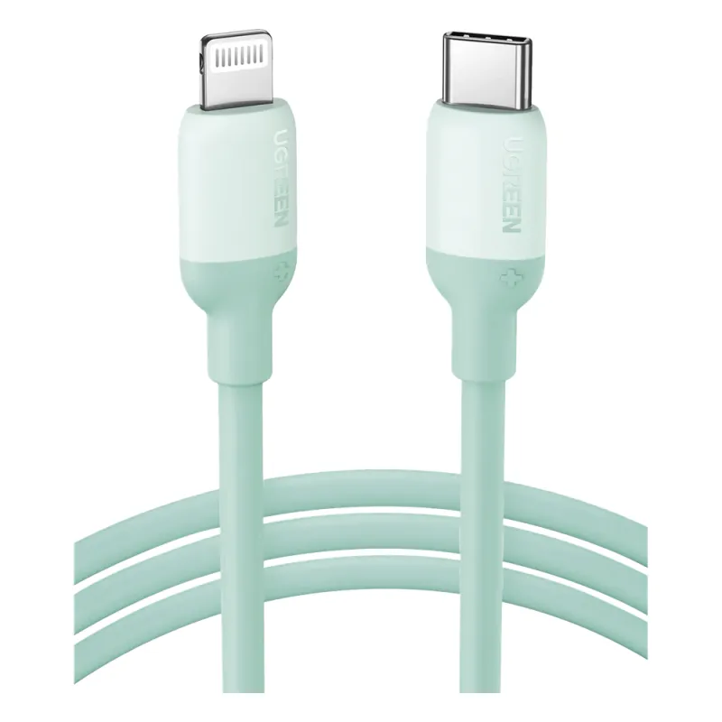 Cable USB-C a Lightning / Certificado MFi / 1 Metro / Adecuado para iPhone, iPad, iPod / Carga Rápida PD 20W / Sincronización de Datos de hasta 480 Mbps / Goma de Silicona y TPE. / Suave al Tacto / Color Green