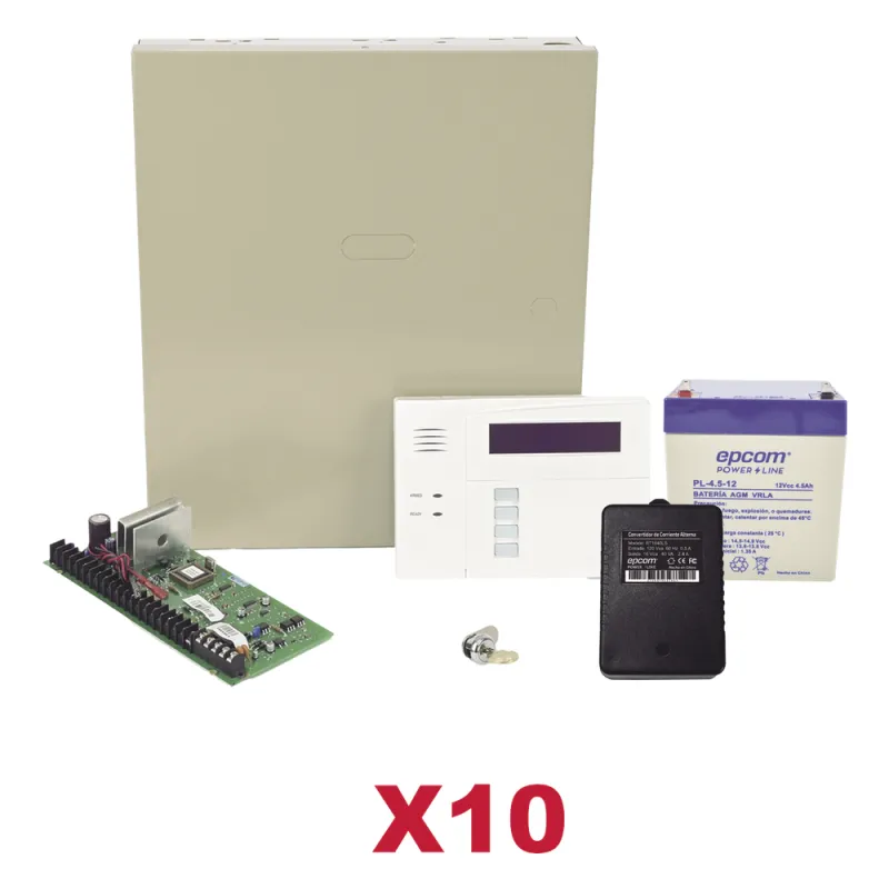 Kit de 10 paneles de alarma híbridos con teclado 6160RF, transformador y batería, ampliables a 48 zonas