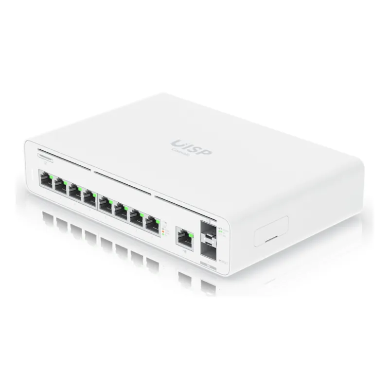 Consola UISP de Ubiquiti / Gateway y Switch de Red Gigabit / Controlador con Plataforma UISP para gestión remota de WISP (airMAX, airFiber, uFiber, LTU, edgeMAX, airCube) / 128 GB SSD / (1) WAN 1GbE / (1) WAN SFP+10G / (8) puertos LAN GbE RJ45