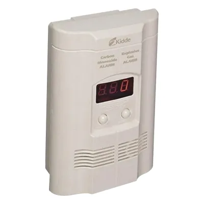 Detector combinado de monóxido de carbono y gas explosivo (metano/propano), conexión directa a 120 Vca con respaldo de pila de 9V, paquete de 2 piezas