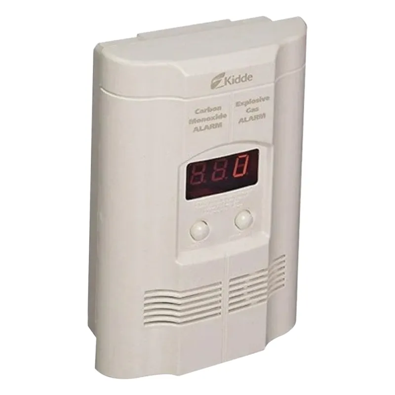 Detector combinado de monóxido de carbono y gas explosivo (metano/propano), conexión directa a 120 Vca con respaldo de pila de 9V, paquete de 2 piezas