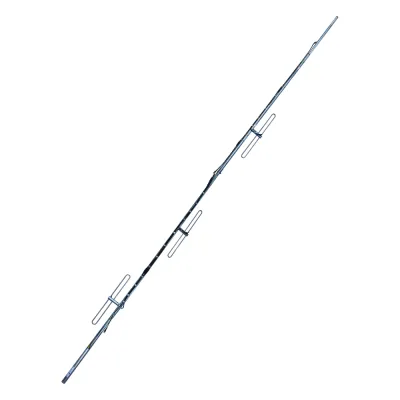 Antena base de 4 dipolos. Rango de frecuencia de 144 - 160 MHz y ganancia de 6/9 dBi omnidireccional/direccional.