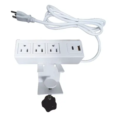 Tomacorriente para Escritorio / Cuenta con Bracket Ajustable a Diferentes Grosores / 3 Contactos 110VCA / 2 Contactos para Carga USB ( 1 contacto USB-A + 1 contacto USB-C )