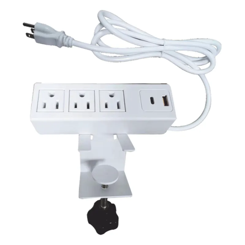 Tomacorriente para Escritorio / Cuenta con Bracket Ajustable a Diferentes Grosores / 3 Contactos 110VCA / 2 Contactos para Carga USB ( 1 contacto USB-A + 1 contacto USB-C )