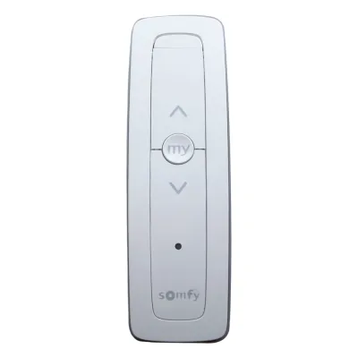 Control remoto 1 canal para motores de persiana Somfy con señal inalámbrica, instrucciones: sube, baja y detener, con posición favorita programada.