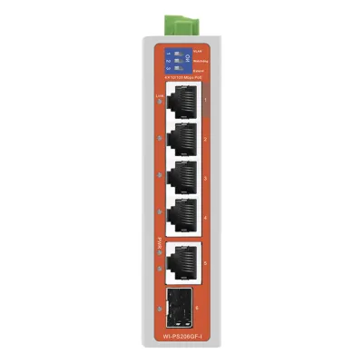 Switch Industrial / 4 Puertos 10/100 Mbps con PoE 802.3af/at / 2 Puertos Uplink Gigabit (1 Rj45 - 1 SFP) / PoE Hasta 250 m